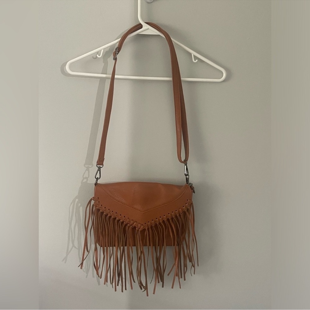 Brown Fringe Faux Leather Crossbody Purse